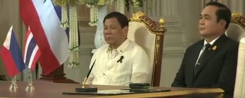 President Rodrigo Duterte and Thai Prime Minister Prayuth Chan-o-cha at the Santi Maitri Building Government House in Bangkok on March 21, 2017. Duterte is on a three-day visit in Thailand.