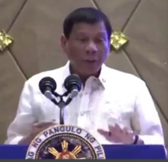 President Rodrigo Duterte addresses the more than a thousand Filipinos who traveled from different parts of Thailand to see him in Bangkok. Duterte is on a three-day official visit in the country. /Screenshot from RTVM?
