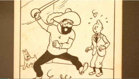 A rare Tintin drawing by Herge from the 'Tintin in America' edition will soon be up for grabs at a Paris auction and could cost up to 700,000 euros.(photo grabbed from Reuters video)