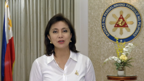 Vice President Leni Robredo in her six-minute video message recorded for a side session to the United Nations Commission on Narcotic Drugs annual meeting in Vienna on Thursday, March 16, 2017. The video was presented by a Washington-based non government organization which is against drug wars in general. (Photo grabbed from Robredo's video message) 