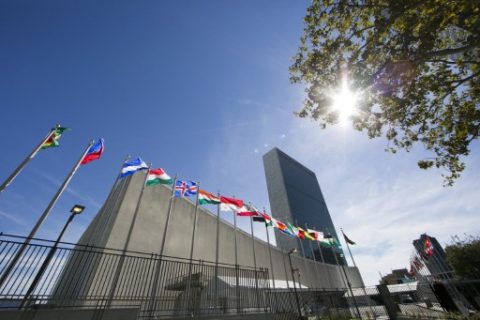 (FILES) This file photo taken on September 24, 2015 shows the United Nations headquartersin New York. Britain, France and the United States on April 4, 2017, presented a draft resolution to the UN Security Council condemning the suspected chemical attack in Syria and demanding a full investigation as soon as possible. / AFP PHOTO / DOMINICK REUTER