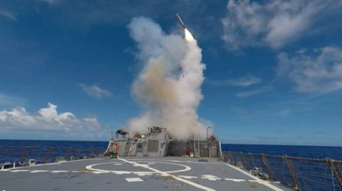 In this image obtained from the US Navy, a Tomahawk Missile is launched from the Arleigh Burke-class guided-missile destroyer USS Stethem during the biennial Valiant Shield, field-training exercise, on September 20, 2016. The US has launched 'dozens of Tomahawk cruise missiles' at Syrian air bases, according to US officials on April 6, 2017. The United States on Thursday threatened Syria with military action as President Donald Trump warned "something should happen" following a suspected chemical attack that left at least 86 dead and provoked global outrage. / AFP PHOTO / US NAVY / Jaret MORRIS / RESTRICTED TO EDITORIAL USE - MANDATORY CREDIT "AFP PHOTO / US NAVY / Command Master Chief Jaret Morris" - NO MARKETING NO ADVERTISING CAMPAIGNS - DISTRIBUTED AS A SERVICE TO CLIENTS