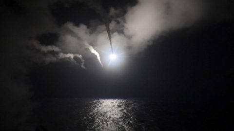 In this image released by the US Navy, the guided-missile destroyer USS Porterconducts strike operations while in the Mediterranean Sea, April 7, 2017.  US President Donald Trump ordered a massive military strike on a Syrian air base on Thursday in retaliation for a "barbaric" chemical attack he blamed on President Bashar al-Assad. / AFP PHOTO / US NAVY / Ford WILLIAMS / RESTRICTED TO EDITORIAL USE - MANDATORY CREDIT "AFP PHOTO / US NAVY / Mass Communication Specialist 3rd Class Robert S. Price" - NO MARKETING NO ADVERTISING CAMPAIGNS - DISTRIBUTED AS A SERVICE TO CLIENTS