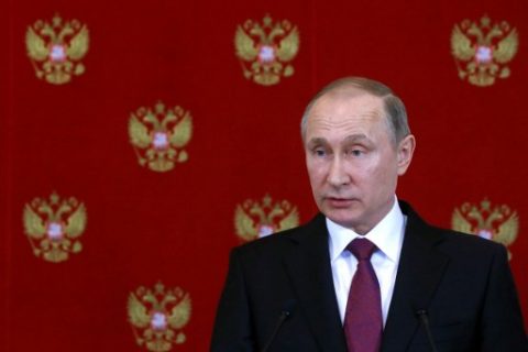 Russian President Vladimir Putin holds a press conference in Moscow on April 11, 2017. Russian President Vladimir Putin on April 11, 2017, warned of future chemical weapons "provocations" in Syria that would be used to frame Kremlin ally Bashar al-Assad. "We have information from various sources that such provocations -- I cannot call them otherwise -- are being prepared in other regions of Syria, including in the southern outskirts of Damascus, where they are again planning to throw some kind of substance and accuse Syrian official authorities of using it," Putin said during a televised press conference.  / AFP PHOTO / POOL / SERGEI CHIRIKOV
