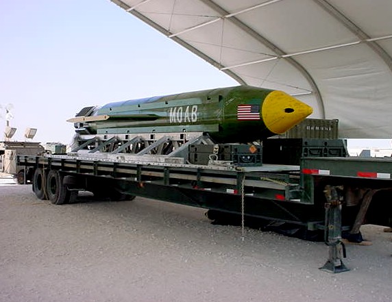 (FILES) Undated file image courtesy the US Air Force shows the GBU-43/B Massive Ordnance Air Blast (MOAB) bomb sitting in an undisclosed location in theater of the Global War on Terror waiting to be used.   The US military on April 13, 2017 dropped what is considered to be the largest non-nuclear bomb on an Islamic State complex in Afghanistan, the Pentagon said. The GBU-43/B Massive Ordnance Air Blast bomb hit a "tunnel complex" in Achin district in Nangarhar province, US Forces Afghanistan said in a statement.  / AFP PHOTO / US AIR FORCE / Handout / RESTRICTED TO EDITORIAL USE - MANDATORY CREDIT "AFP PHOTO / US AIR FORCE" - NO MARKETING NO ADVERTISING CAMPAIGNS - DISTRIBUTED AS A SERVICE TO CLIENTS
