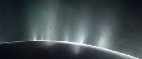 This handout illustration obtained April 13, 2017 courtesy of NASA,  shows NASA's Cassini spacecraft diving through the plume of Saturn's moon Enceladus, in 2015.  Two veteran NASA missions are providing new details about icy, ocean-bearing moons of Jupiter and Saturn, further heightening the scientific interest of these and other "ocean worlds" in our solar system and beyond.  / AFP PHOTO / NASA / Handout / RESTRICTED TO EDITORIAL USE - MANDATORY CREDIT AFP PHOTO /NASA - NO MARKETING - NO ADVERTISING CAMPAIGNS - DISTRIBUTED AS A SERVICE TO CLIENTS