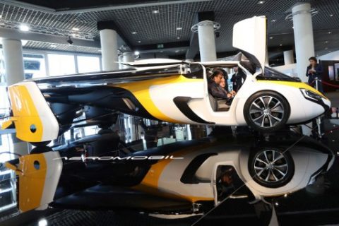 The Aeromobil, a flying supercar is on display as part of the "Top Marques" show, dedicated to exclusive luxury goods, on April 20, 2017 in Monaco.   / AFP PHOTO / VALERY HACHE