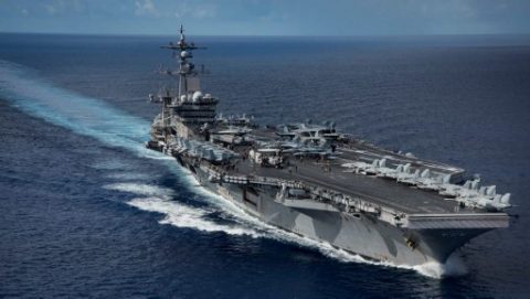 (FILES) This US Navy handout photo obtained April 25, 2017 shows the Nimitz-class aircraft carrier USS Carl Vinson (CVN 70) as it transits the Philippine Sea while conducting a bilateral exercise with the Japan Maritime Self Defense Force in the Philippine Sea. The US admiral who ordered an aircraft carrier and other warships toward the Korean Peninsula in a much-hyped deployment took responsibility April 26, 2017 for any "confusion" after the ships sailed in the opposite direction. Amid soaring tensions ahead of North Korea's apparent ramping up for a sixth nuclear test, the US Navy on April 8 said it was directing a naval strike group headed by the USS Carl Vinson carrier to "sail north" from the waters off Singapore, as a "prudent measure" to deter Pyongyang. / AFP PHOTO / US NAVY / MC SPC2nd Class Z.A. LANDERS / RESTRICTED TO EDITORIAL USE - MANDATORY CREDIT "AFP PHOTO /US NAVY/MCSPC 2ND CLASS Z.A. LANDERS" - NO MARKETING NO ADVERTISING CAMPAIGNS - DISTRIBUTED AS A SERVICE TO CLIENTS