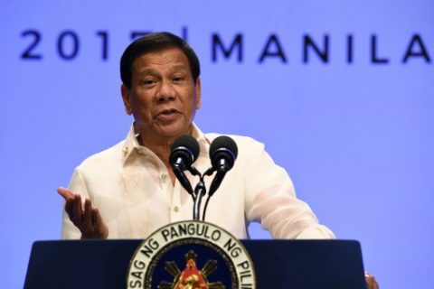 Philippines' President Rodrigo Duterte gestures as he speaks during a press conference at the end of Association of Souteast Asian Nations (ASEAN) leaders' summit in Manila on April 29, 2017. Duterte warned Southeast Asian leaders on April 29 they were facing a "massive" illegal drug menace that could destroy their societies, as he called for a united response. / AFP PHOTO / Ted ALJIBE