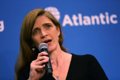 (File photo) Former U.S. Permanent Representative to the United Nations Samantha Power speaks during a discussion at the Atlantic Council on "The Future of U.S.-Russia Relations." on January 17, 2017 in Washington, DC. Joe Raedle/Getty Images/AFP