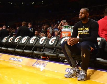 LOS ANGELES, CA - MARCH 19: LeBron James #23 of the Cleveland Cavaliers waits for the start of the game against the Los Angeles Lakers at Staples Center on March 19, 2017 in Los Angeles, California. NOTE TO USER: User expressly acknowledges and agrees that, by downloading and or using this photograph, User is consenting to the terms and conditions of the Getty Images License Agreement. Harry How/Getty Images/AFP