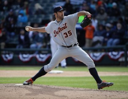 CHICAGO, IL - APRIL 04: Starting pitcher Justin Verlander #35 of the Detroit Tigers pitches in the 6th inning against the Chicago White Sox during the opening day game at Guaranteed Rate Field on April 4, 2017 in Chicago, Illinois. The Tigers defeated the White Sox 6-3. Jonathan Daniel/Getty Images/AFP