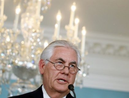 WASHINGTON, DC - APRIL 19: U.S. Secretary of State Rex Tillerson speaks about Iran and North Korea, at the State Department, on April 19, 2017 in Washington, DC. Mark Wilson/Getty Images/AFP
