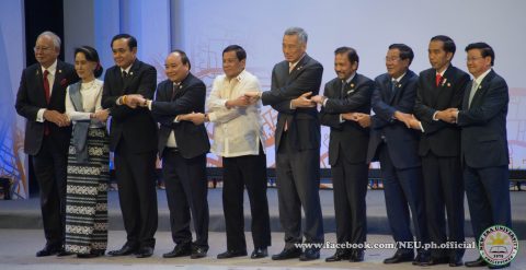 ASEAN heads of state pose for the traditional family photo at the opening of the 30th ASEAN Summit in Manila. (Eagle News Service. Photo courtesy Jaimar Orosa, New Era University)