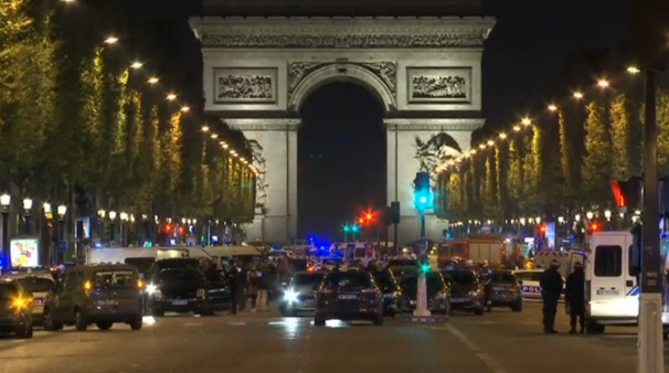 Security forces swarm on Paris' Champs Elysees after a policeman is killed, and two others wounded, in a shooting. (Photo grabbed from Reuters video)