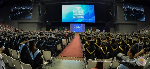 "Onwards to further victories in serving humanity" New Era University holds its 42nd commencement exercises at the 55,000-seater Philippine Arena in Bocaue, Bulacan. (Photo courtesy NEU)