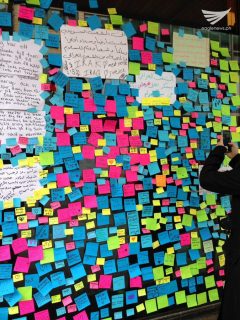 Sticky notes with messages from those who mourned and remembered the victims of the Stockholm terror truck attack.  (Photo by Fritzie Joy Pijana, Eagle News Service)