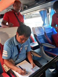 LTO personnel made the rounds in the terminal so they could check the road worthiness of the buses. Aily Millo, Eagle News Service