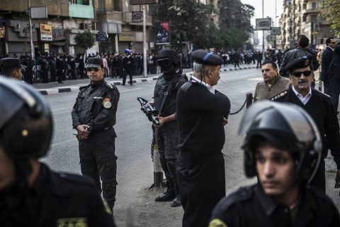 Egyptian security forces stand guard at one of the scenes of the bomb explosion. KHALED DESOUKI / AFP - Getty Images