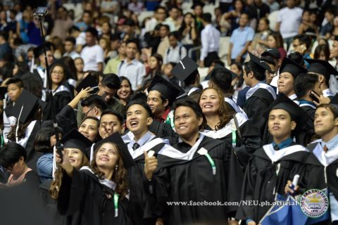 A group of NEU graduates take a "groupie" during the NEU's 42nd commencement exercises held at the Philippine Arena.  (phptp courtesy NEU official facebook page)