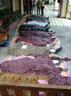 Some of the bodies of the passengers who died when their bus fell into a deep ravine in the barangay Capintalan, Carranglan, Nueva Ecija.  Photo taken outside the Nueva Vizcaya provincial hospital.  (Eagle News Service) 