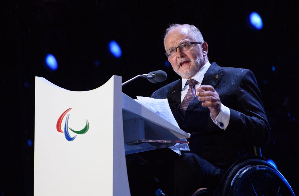 Sir Philip Craven, president of the International Paralympic Committee, addresses the audience during the closing ceremony of the Rio 2016 Paralympic Games at the Maracana Stadium in Rio de Janeiro, Brazil on September 18, 2016. Handout photo by Thomas Lovelock for OIS/IOC via AFP. RESTRICTED TO EDITORIAL USE / AFP PHOTO / Thomas Lovelock for IOS/IOC / RESTRICTED TO EDITORIAL USE.