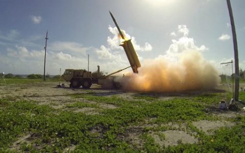 (FILES) This handout photo taken on November 1, 2015 and received by the US Department of Defense/Missile Defense Agency shows a terminal High Altitude Area Defense (THAAD) interceptor being launched from a THAAD battery located on Wake Island in the Pacific Ocean, during the Flight Test Operational (FTO)-02 Event 2a. A controversial missile defense system whose deployment has angered China is now operational in South Korea, a US defense official said May 1, 2017. Washington and Seoul agreed to the Terminal High Altitude Area Defense (THAAD) battery deployment in July in the wake of a string of North Korean missile tests. "It has reached initial intercept capability," the official told AFP on condition of anonymity. / AFP PHOTO / DoD / Ben Listerman / ---EDITORS NOTE --- RESTRICTED TO EDITORIAL USE - MANDATORY CREDIT "AFP PHOTO / DoD / Missile Defense Agency / Ben Listerman" - NO MARKETING NO ADVERTISING CAMPAIGNS - DISTRIBUTED AS A SERVICE TO CLIENTS