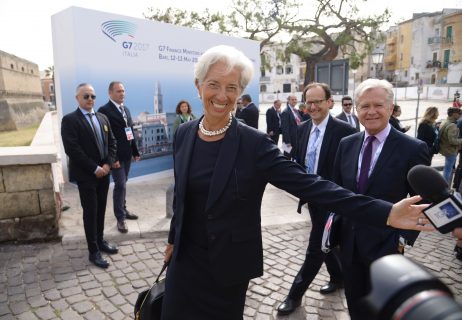 Managing Director of the International Monetary Fund (IMF) Christine Lagarde arrives for a G7 summit of Finance Ministers on May 12, 2017 in Bari. / AFP PHOTO / Filippo MONTEFORTE