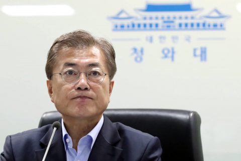 South Korea's President Moon Jae-In attends an emergency meeting of the National Security Council (NSC) at the presidential Blue House in Seoul on May 14, 2017.