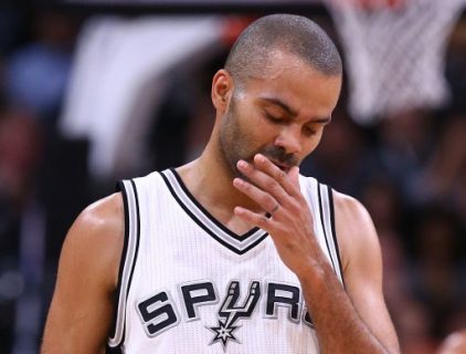 SAN ANTONIO, TX - MAY 03: Tony Parker #9 of the San Antonio Spurs reacts against the Houston Rockets during Game Two of the NBA Western Conference Semi-Finals at AT&T Center on May 3, 2017 in San Antonio, Texas. NOTE TO USER: User expressly acknowledges and agrees that, by downloading and or using this photograph, User is consenting to the terms and conditions of the Getty Images License Agreement. Ronald Martinez/Getty Images/AFP