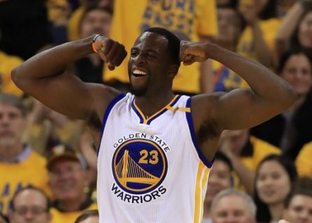 OAKLAND, CA - MAY 04: Draymond Green #23 of the Golden State Warriors reacts against the Utah Jazz during Game Two of the NBA Western Conference Semi-Finals at ORACLE Arena on May 4, 2017 in Oakland, California. NOTE TO USER: User expressly acknowledges and agrees that, by downloading and or using this photograph, User is consenting to the terms and conditions of the Getty Images License Agreement.   Ezra Shaw/Getty Images/AFP