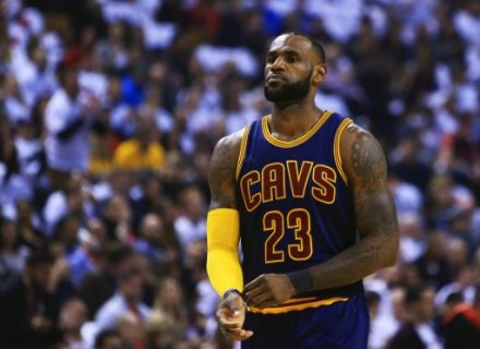 TORONTO, ON - MAY 05: Lebron James #23 of the Cleveland Cavaliers looks on in the first half of Game Three of the Eastern Conference Semifinals against the Toronto Raptors during the 2017 NBA Playoffs at Air Canada Centre on May 5, 2017 in Toronto, Canada. NOTE TO USER: User expressly acknowledges and agrees that, by downloading and or using this photograph, User is consenting to the terms and conditions of the Getty Images License Agreement. Vaughn Ridley/Getty Images/AFP