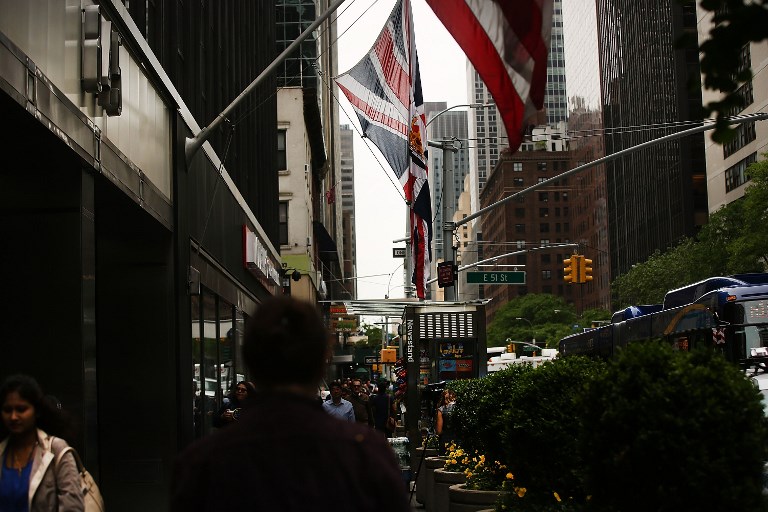 NEW YORK, NY - MAY 23: The British flag hangs at half staff outside of the British Consulate in New York the day after a terrorist attack in the English city of Manchester on May 23, 2017 in New York City. The NYPD has heightening its security following the suicide bombing in Manchester which occurred at the end of an Ariana Grande concert and killed at least 22 people and injured 59 others. Spencer Platt/Getty Images/AFP