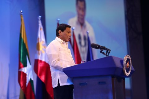 President Rodrigo Roa Duterte delivers a message during the opening ceremony of the 30th Association of Southeast Asian Nations (ASEAN) Summit at the Philippine International Convention Center in Pasay City, Philippines on April 29, 2017.