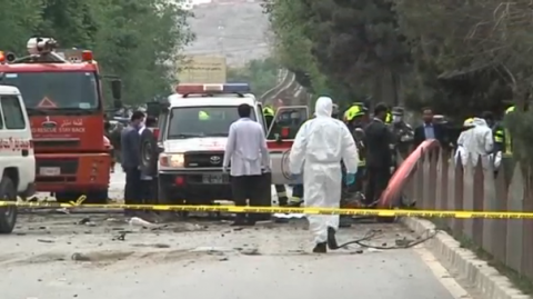 A suicide bombing near the U.S. embassy in Kabul on Wednesday (May 3) killed four people and wounded at least 22, Afghan officials said, in an attack on a convoy of armoured personnel carriers used by the NATO-led Resolute Support mission.(photo grabbed from Reuters video)