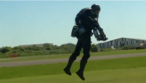 The British inventor of an "Iron Man"-style jet suit has lofty hopes for powering his creation from a curiosity to a tool in industries ranging from entertainment to the military.(photo grabbed from Reuters video)