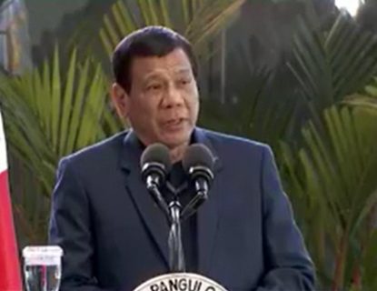 President Rodrigo Duterte speaking to the media upon his arrival from Moscow. President Duterte was supposed to be on a five-day official visit in Russia, but he cut short his trip following clashes between government troops and the Maute terrorist group on Tuesday. Eagle News Service