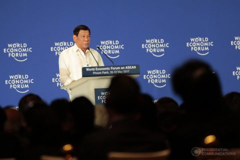 President Rodrigo Duterte speaking at the World Economic Forum in Cambodia.  (Photo courtesy PCO)