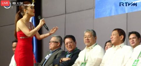 President Duterte in Hong Kong in a meeting with OFWs. (Photo grabbed from RTVM video)