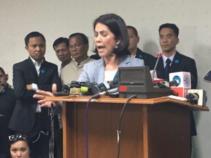 Gina Lopez holds a press conference after her appointment as environment secretary was rejected by the Commission on Appointments. /Meanne Corvera/ Eagle News Service