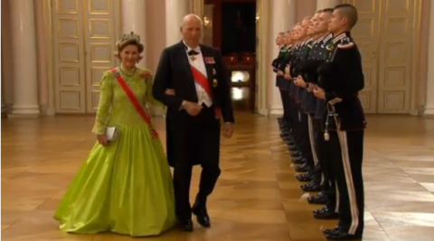 Norway's King Harald and Queen Sonja were joined by royals from across Europe for their joint 80th birthday dinner at the royal palace in Oslo on Tuesday (May 9) evening.(photo grabbed from Reuters video)