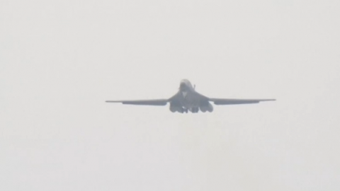 Two U.S. B-1B bombers were deployed over the Korean peninsula on Monday (May 1) during a joint drill with South Korea's air force, South Korea's ministry said.(photo grabbed from Reuters video)