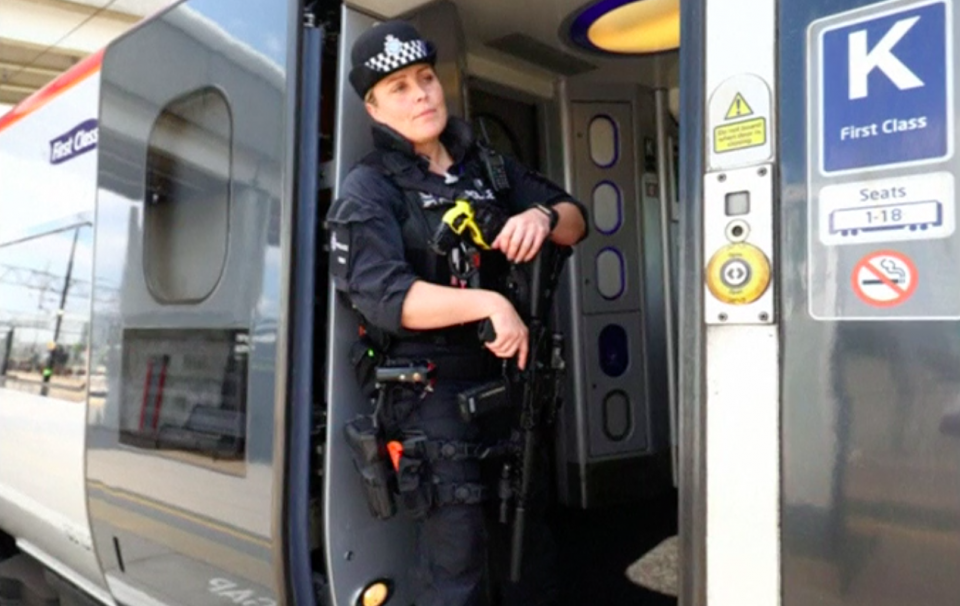 Armed police will patrol trains across Britain for the first time, British Transport Police said on Thursday (May 25). Photo grabbed from Reuters video file.