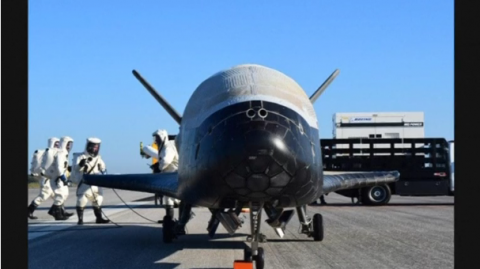 The U.S. military's experimental X-37B space plane landed on Sunday (May 7) at NASA's Kennedy Space Center in Florida, completing a classified mission that lasted nearly two years, the Air Force said.(photo grabbed from Reuters video)