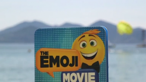 T.J. Miller, star of 'The Emoji Movie', inadvertently made a splash on the eve of the 70th Cannes Film Festival on Tuesday (May 16).(photo grabbed from Reuters video)