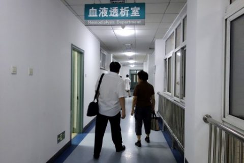 A couple walk through a corridor at a diabetes hospital in Beijing on September 4, 2013. Almost 12 percent of adults in China had diabetes in 2010, with economic prosperity driving the disease to slightly higher proportions than in the United States, researchers said September 3,2013. AFP PHOTO / WANG ZHAO / AFP PHOTO / WANG ZHAO