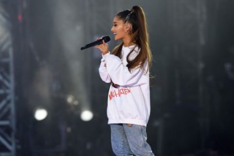 In this photograph released by One Love Manchester on June 4, 2017, US musician Ariana Grande performs at the One Love Manchester benefit concert for the families of the victims of the May 22, Manchester terror attack, at Emirates Old Trafford in Greater Manchester on June 4, 2017. / AFP PHOTO / One Love Manchester / Dave Hogan for One Love Manchester / RESTRICTED TO EDITORIAL USE - MANDATORY CREDIT "AFP PHOTO / ONE LOVE MANCHESTER / DAVE HOGAN" - NO MARKETING NO ADVERTISING CAMPAIGNS - DISTRIBUTED AS A SERVICE TO CLIENTS