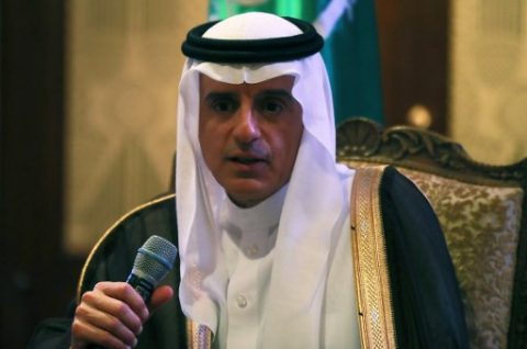 Saudi Arabia Foreign Minister Adel Al-Jubeir speaks to the press on current events and challenges in the Middle East in Paris on June 6, 2017. / AFP PHOTO / JACQUES DEMARTHON
