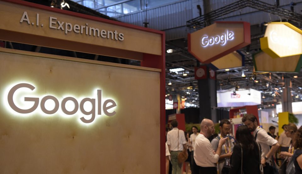 The stand of US technology internet-related services and products Google is pictured at the Viva Technology event, on June 15, 2017 in Paris.   / AFP PHOTO / BERTRAND GUAY