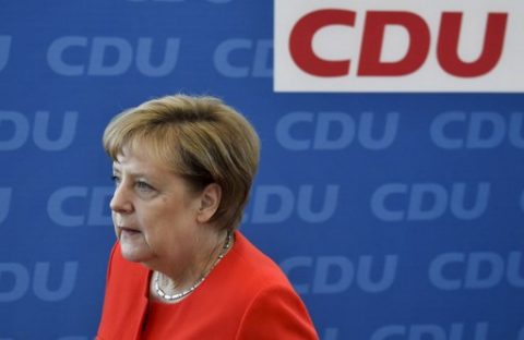 German Chancellor and leader of the CDU (Christian Democratic Union) Angela Merkel arrives for a meeting of the party leadership at the CDU headquarters in Berlin on June 26, 2017. / AFP PHOTO / John MACDOUGALL